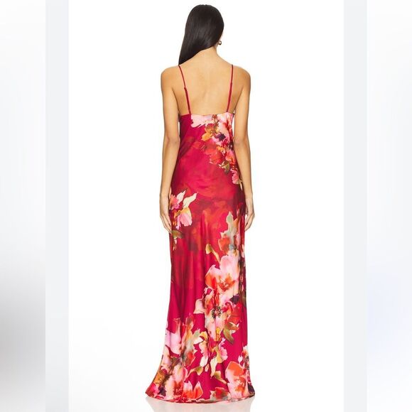 HEMANT & NANDITA Tuhi maxi dress Vibrant Red Pink floral slip NWT Revolve L - Picture 2 of 12